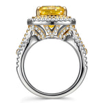 Radiant Modified Brilliant Cut Fancy Vivid Yellow Ice-Frosted Sparkle Lab Zircon - Halo Classic Engagement Ring White Gold Plated