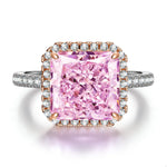 Radiant IceScape Crystal Cut Fancy Vivid Pink Frostfire Zirconia - Halo Classic Engagement Ring White Gold Plated