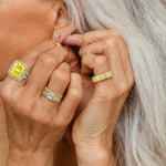 Radiant Modified Brilliant Cut Fancy Vivid Yellow Ice-Frosted Sparkle Lab Zircon - Eternity Ring White Gold Plated