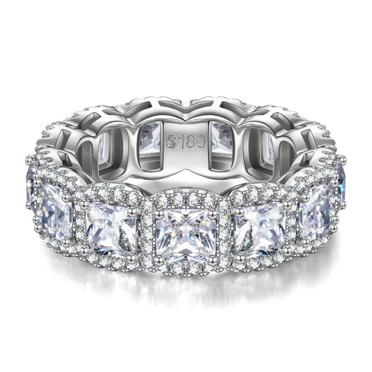 gona- Radiant IceScape Crystal Cut Diamond White Frostfire Zirconia - Eternity Ring White Gold Plated