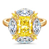 Cushion IceScape Crystal Cut Fancy Vivid Yellow Frostfire Zirconia - Halo Classic Engagement Ring 14K Yellow Gold Plated