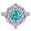 7*7mm Cushion Modified Brilliant Cut Fancy Vivid Blue Ice-Frosted Sparkle Lab Zircon - Halo Classic Engagement Ring White Gold Plated