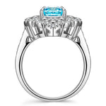 7*7mm Cushion Modified Brilliant Cut Fancy Vivid Blue Ice-Frosted Sparkle Lab Zircon - Halo Classic Engagement Ring White Gold Plated
