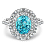 8*10mm Oval Modified Brilliant Cut Fancy Vivid Blue Ice-Frosted Sparkle Lab Zircon - Halo Classic Engagement Ring White Gold Plated