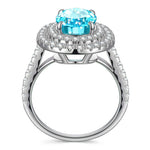 8*10mm Oval Modified Brilliant Cut Fancy Vivid Blue Ice-Frosted Sparkle Lab Zircon - Halo Classic Engagement Ring White Gold Plated