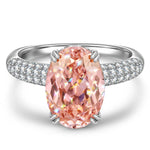 9*11mm Oval Modified Brilliant Cut Padparadscha Sunset Glow Ice-Frosted Sparkle Lab Zircon - Pave Classic Engagement Ring White Gold Plated