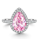 8*12mm Pear Modified Brilliant Cut Fancy Vivid Pink Ice-Frosted Sparkle Lab Zircon - Halo Classic Engagement Ring White Gold Plated