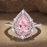 7*10mm Pear Modified Brilliant Cut Fancy Vivid Pink Ice-Frosted Sparkle Lab Zircon - Halo Classic Engagement Ring White Gold Plated
