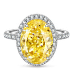 10*14mm Oval Modified Brilliant Cut Fancy Vivid Yellow Ice-Frosted Sparkle Lab Zircon - Halo Classic Engagement Ring White Gold Plated