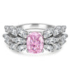 6*8mm Cushion Modified Brilliant Cut Fancy Vivid Pink Ice-Frosted Sparkle Lab Zircon - Pave Classic Engagement Ring White Gold Plated