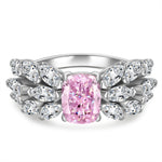 6*8mm Cushion Modified Brilliant Cut Fancy Vivid Pink Ice-Frosted Sparkle Lab Zircon - Pave Classic Engagement Ring White Gold Plated