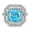 10*10mm Radiant Modified Brilliant Cut Fancy Vivid Blue Ice-Frosted Sparkle Lab Zircon - Halo Classic Engagement Ring White Gold Plated