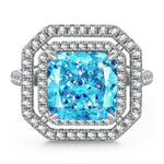 10*10mm Radiant Modified Brilliant Cut Fancy Vivid Blue Ice-Frosted Sparkle Lab Zircon - Halo Classic Engagement Ring White Gold Plated