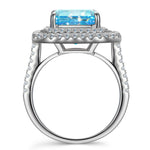 10*10mm Radiant Modified Brilliant Cut Fancy Vivid Blue Ice-Frosted Sparkle Lab Zircon - Halo Classic Engagement Ring White Gold Plated