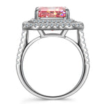 10*10mm Radiant Modified Brilliant Cut Fancy Vivid Pink Ice-Frosted Sparkle Lab Zircon - Halo Classic Engagement Ring White Gold Plated