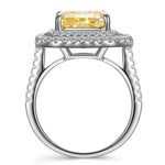 10*10mm Radiant Modified Brilliant Cut Fancy Vivid Yellow Ice-Frosted Sparkle Lab Zircon - Halo Classic Engagement Ring White Gold Plated