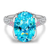 14*10mm Oval Modified Brilliant Cut Fancy Vivid Blue Ice-Frosted Sparkle Lab Zircon - Pave Classic Engagement Ring White Gold Plated