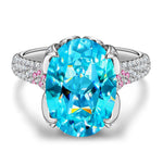 14*10mm Oval Modified Brilliant Cut Fancy Vivid Blue Ice-Frosted Sparkle Lab Zircon - Pave Classic Engagement Ring White Gold Plated