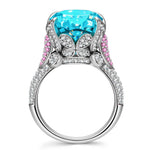 14*10mm Oval Modified Brilliant Cut Fancy Vivid Blue Ice-Frosted Sparkle Lab Zircon - Pave Classic Engagement Ring White Gold Plated