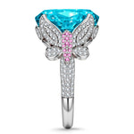 14*10mm Oval Modified Brilliant Cut Fancy Vivid Blue Ice-Frosted Sparkle Lab Zircon - Pave Classic Engagement Ring White Gold Plated