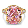 16*12mm Oval Modified Brilliant Cut Fancy Vivid Pink Ice-Frosted Sparkle Lab Zircon - Pave Classic Engagement Ring 14K Yellow Gold Plated