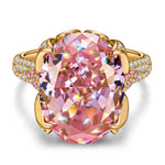 16*12mm Oval Modified Brilliant Cut Fancy Vivid Pink Ice-Frosted Sparkle Lab Zircon - Pave Classic Engagement Ring 14K Yellow Gold Plated