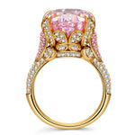 16*12mm Oval Modified Brilliant Cut Fancy Vivid Pink Ice-Frosted Sparkle Lab Zircon - Pave Classic Engagement Ring 14K Yellow Gold Plated