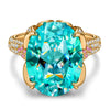 16*12mm Oval Modified Brilliant Cut Fancy Vivid Blue Ice-Frosted Sparkle Lab Zircon - Pave Classic Engagement Ring 14K Yellow Gold Plated