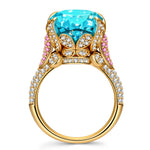 16*12mm Oval Modified Brilliant Cut Fancy Vivid Blue Ice-Frosted Sparkle Lab Zircon - Pave Classic Engagement Ring 14K Yellow Gold Plated