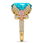 16*12mm Oval Modified Brilliant Cut Fancy Vivid Blue Ice-Frosted Sparkle Lab Zircon - Pave Classic Engagement Ring 14K Yellow Gold Plated