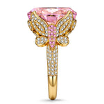 16*12mm Oval Modified Brilliant Cut Fancy Vivid Pink Ice-Frosted Sparkle Lab Zircon - Pave Classic Engagement Ring 14K Yellow Gold Plated