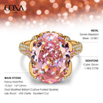16*12mm Oval Modified Brilliant Cut Fancy Vivid Pink Ice-Frosted Sparkle Lab Zircon - Pave Classic Engagement Ring 14K Yellow Gold Plated