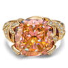 12*12mm Cushion Modified Brilliant Cut Padparadscha Sunset Glow Ice-Frosted Sparkle Lab Zircon - Pave Classic Engagement Ring 14K Yellow Gold Plated