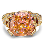 12*12mm Cushion Modified Brilliant Cut Padparadscha Sunset Glow Ice-Frosted Sparkle Lab Zircon - Pave Classic Engagement Ring 14K Yellow Gold Plated