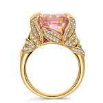 12*12mm Cushion Modified Brilliant Cut Padparadscha Sunset Glow Ice-Frosted Sparkle Lab Zircon - Pave Classic Engagement Ring 14K Yellow Gold Plated