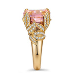 12*12mm Cushion Modified Brilliant Cut Padparadscha Sunset Glow Ice-Frosted Sparkle Lab Zircon - Pave Classic Engagement Ring 14K Yellow Gold Plated