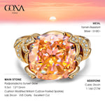 12*12mm Cushion Modified Brilliant Cut Padparadscha Sunset Glow Ice-Frosted Sparkle Lab Zircon - Pave Classic Engagement Ring 14K Yellow Gold Plated