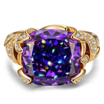 12*12mm Cushion Modified Brilliant Cut Fancy Vivid Violet Hue Ice-Frosted Sparkle Lab Zircon - Pave Classic Engagement Ring 14K Yellow Gold Plated