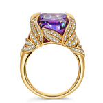 12*12mm Cushion Modified Brilliant Cut Fancy Vivid Violet Hue Ice-Frosted Sparkle Lab Zircon - Pave Classic Engagement Ring 14K Yellow Gold Plated