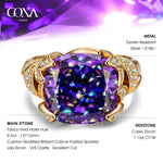 12*12mm Cushion Modified Brilliant Cut Fancy Vivid Violet Hue Ice-Frosted Sparkle Lab Zircon - Pave Classic Engagement Ring 14K Yellow Gold Plated