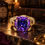 12*12mm Cushion Modified Brilliant Cut Fancy Vivid Violet Hue Ice-Frosted Sparkle Lab Zircon - Pave Classic Engagement Ring 14K Yellow Gold Plated