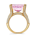 14*10mm Radiant Modified Brilliant Cut Fancy Vivid Pink Ice-Frosted Sparkle Lab Zircon - Pave Classic Engagement Ring 14K Yellow Gold Plated