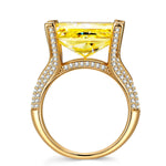 14*10mm Radiant Modified Brilliant Cut Fancy Vivid Yellow Ice-Frosted Sparkle Lab Zircon - Pave Classic Engagement Ring 14K Yellow Gold Plated