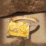 14*10mm Radiant Modified Brilliant Cut Fancy Vivid Yellow Ice-Frosted Sparkle Lab Zircon - Pave Classic Engagement Ring 14K Yellow Gold Plated