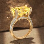 14*10mm Radiant Modified Brilliant Cut Fancy Vivid Yellow Ice-Frosted Sparkle Lab Zircon - Pave Classic Engagement Ring 14K Yellow Gold Plated