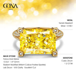 14*10mm Radiant Modified Brilliant Cut Fancy Vivid Yellow Ice-Frosted Sparkle Lab Zircon - Pave Classic Engagement Ring 14K Yellow Gold Plated