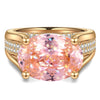 14*10mm Oval Modified Brilliant Cut Padparadscha Sunset Glow Ice-Frosted Sparkle Lab Zircon - Pave Classic Engagement Ring 14K Yellow Gold Plated
