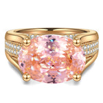 14*10mm Oval Modified Brilliant Cut Padparadscha Sunset Glow Ice-Frosted Sparkle Lab Zircon - Pave Classic Engagement Ring 14K Yellow Gold Plated
