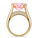 14*10mm Oval Modified Brilliant Cut Padparadscha Sunset Glow Ice-Frosted Sparkle Lab Zircon - Pave Classic Engagement Ring 14K Yellow Gold Plated