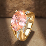14*10mm Oval Modified Brilliant Cut Padparadscha Sunset Glow Ice-Frosted Sparkle Lab Zircon - Pave Classic Engagement Ring 14K Yellow Gold Plated